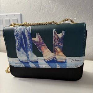 Tucson Arizona Madaras local artist Designer Cowboy Boots Print hand Bag nwt